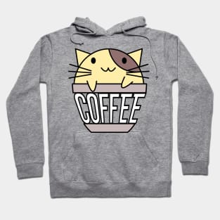 Cat in coffee cup with warped text yellow and brown Hoodie